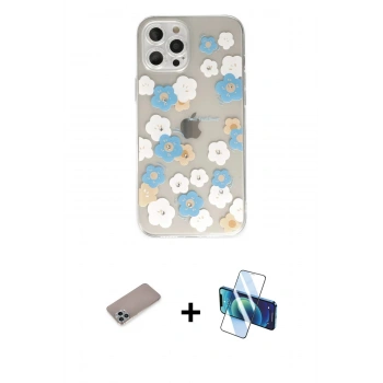 MARSİLYAN™- iPhone 12 Pro Max Kılıf Eksen Asil Prime - Siyah 3D Antistatik Seramik Nano Ekran Koruyucu + Shine Kamera Lens Koruma Cam - SABE