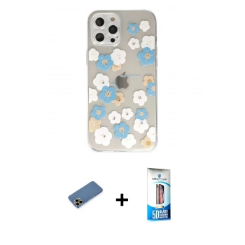 MARSİLYAN™- iPhone 12 Pro Max Kılıf Eksen Asil Prime - Siyah 5D Eko Cam Ekran Koruyucu + Shine Kamera Lens Koruma Cam - GD