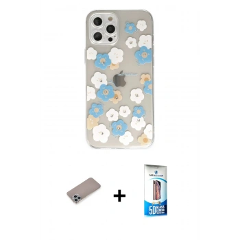 MARSİLYAN™- iPhone 12 Pro Max Kılıf Eksen Asil Prime - Siyah 5D Eko Cam Ekran Koruyucu + Shine Kamera Lens Koruma Cam - SABE