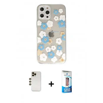 MARSİLYAN™- iPhone 12 Pro Max Kılıf Eksen Asil Prime - Siyah 5D Eko Cam Ekran Koruyucu + Shine Kamera Lens - GD