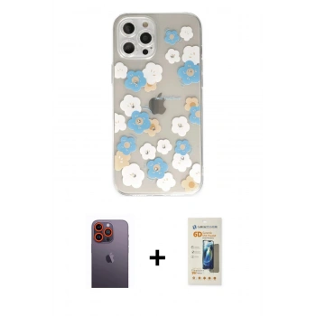 MARSİLYAN™- iPhone 12 Pro Max Kılıf Eksen Asil Prime - Siyah 6D Mat Seramik Hayalet Nano Ekran Koruyucu + Neon Fosforlu Kamera Lens - TU