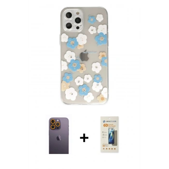 MARSİLYAN™- iPhone 12 Pro Max Kılıf Eksen Asil Prime - Siyah 6D Mat Seramik Hayalet Nano Ekran Koruyucu + Neon Fosforlu Kamera Lens - SI