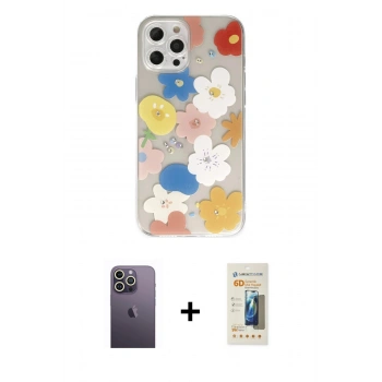 MARSİLYAN™- iPhone 12 Pro Max Kılıf Eksen Asil Prime - Siyah 6D Mat Seramik Hayalet Nano Ekran Koruyucu + Neon Fosforlu Kamera Lens - BZ
