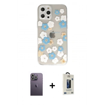 MARSİLYAN™- iPhone 12 Pro Max Kılıf Eksen Asil Prime - Siyah Bilvis Hayalet Cam Ekran Koruyucu + Neon Fosforlu Kamera Lens - BZ