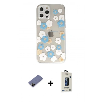 MARSİLYAN™- iPhone 12 Pro Max Kılıf Eksen Asil Prime - Siyah Bilvis Hayalet Cam Ekran Koruyucu + Metal Kamera Lens Koruma Cam - GD