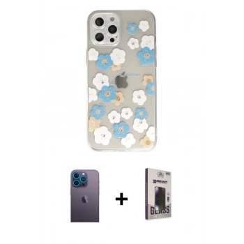 MARSİLYAN™- iPhone 12 Pro Max Kılıf Eksen Asil Prime - Siyah Bilvis Hayalet Cam Ekran Koruyucu + Neon Fosforlu Kamera Lens - MI