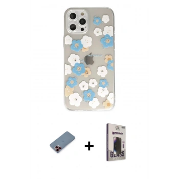 MARSİLYAN™- iPhone 12 Pro Max Kılıf Eksen Asil Prime - Siyah Bilvis Hayalet Cam Ekran Koruyucu + Metal Kamera Lens Koruma Cam - KI