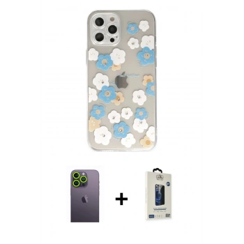 MARSİLYAN™- iPhone 12 Pro Max Kılıf Eksen Asil Prime - Siyah Bilvis Hayalet Cam Ekran Koruyucu + Neon Fosforlu Kamera Lens - YL