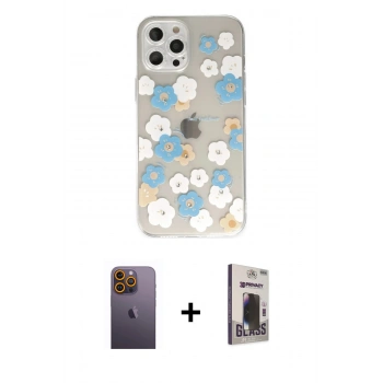 MARSİLYAN™- iPhone 12 Pro Max Kılıf Eksen Asil Prime - Siyah Bilvis Hayalet Cam Ekran Koruyucu + Neon Fosforlu Kamera Lens - SI