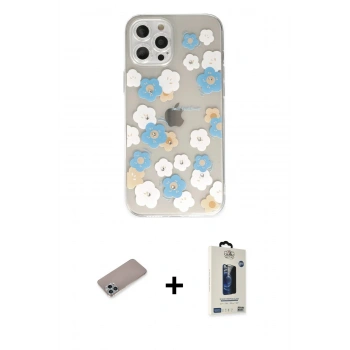 MARSİLYAN™- iPhone 12 Pro Max Kılıf Eksen Asil Prime - Siyah Bilvis Hayalet Cam Ekran Koruyucu + Shine Kamera Lens Koruma Cam - SABE