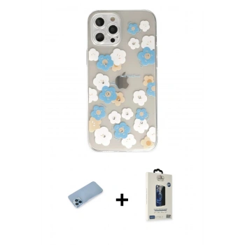 MARSİLYAN™- iPhone 12 Pro Max Kılıf Eksen Asil Prime - Siyah Bilvis Hayalet Cam Ekran Koruyucu + Shine Kamera Lens Koruma Cam - MI