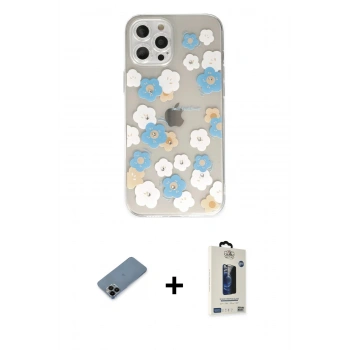 MARSİLYAN™- iPhone 12 Pro Max Kılıf Eksen Asil Prime - Siyah Bilvis Hayalet Cam Ekran Koruyucu + Shine Kamera Lens Koruma Cam - SH
