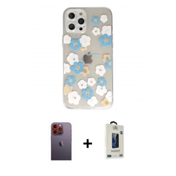MARSİLYAN™- iPhone 12 Pro Max Kılıf Eksen Asil Prime - Siyah Bilvis Hayalet Cam Ekran Koruyucu + Neon Fosforlu Kamera Lens - TU