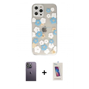 MARSİLYAN™- iPhone 12 Pro Max Kılıf Eksen Asil Prime - Siyah Joko 5D Cam + Neon Fosforlu Kamera Lens - BZ