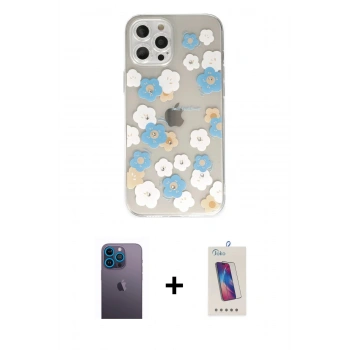 MARSİLYAN™- iPhone 12 Pro Max Kılıf Eksen Asil Prime - Siyah Joko 5D Cam + Neon Fosforlu Kamera Lens - MI