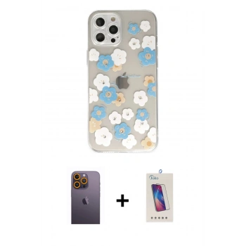 MARSİLYAN™- iPhone 12 Pro Max Kılıf Eksen Asil Prime - Siyah Joko 5D Cam + Neon Fosforlu Kamera Lens - SI