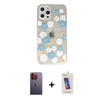 MARSİLYAN™- iPhone 12 Pro Max Kılıf Eksen Asil Prime - Siyah Joko 5D Cam + Neon Fosforlu Kamera Lens - TU