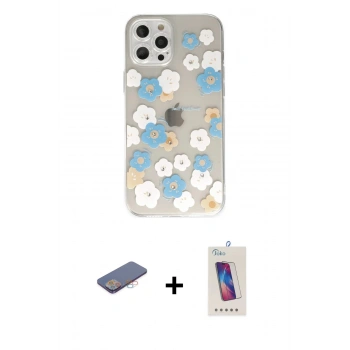 MARSİLYAN™- iPhone 12 Pro Max Kılıf Eksen Asil Prime - Siyah Joko 5D Cam + Renkli Kamera Lens Koruma Cam - PE