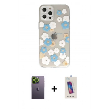 MARSİLYAN™- iPhone 12 Pro Max Kılıf Eksen Asil Prime - Siyah Joko 5D Cam + Neon Fosforlu Kamera Lens - YL