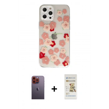 MARSİLYAN™- iPhone 12 Pro Max Kılıf Eksen Asil Prime - Siyah Mat Seramik Nano Ekran Koruyucu + Neon Fosforlu Kamera Lens - TU