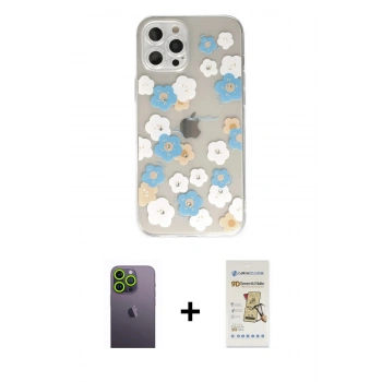 MARSİLYAN™- iPhone 12 Pro Max Kılıf Eksen Asil Prime - Siyah Mat Seramik Nano Ekran Koruyucu + Neon Fosforlu Kamera Lens - YL