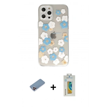 MARSİLYAN™- iPhone 12 Pro Max Kılıf Eksen Asil Prime - Siyah Polymer Nano Ekran Koruyucu + Shine Kamera Lens Koruma Cam - PE