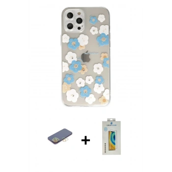 MARSİLYAN™- iPhone 12 Pro Max Kılıf Eksen Asil Prime - Siyah Polymer Nano Ekran Koruyucu + Renkli Kamera Lens Koruma Cam - SI