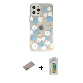 MARSİLYAN™- iPhone 12 Pro Max Kılıf Eksen Asil Prime - Siyah Polymer Nano Ekran Koruyucu + Shine Kamera Lens Koruma Cam - SABE