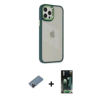 MARSİLYAN™- iPhone 12 Pro Max Kılıf Eksen Doku Prime - Şeffaf 360 Full Body Arka Koruyucu + Shine Kamera Lens Koruma Cam - SH