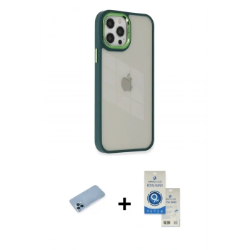 MARSİLYAN™- iPhone 12 Pro Max Kılıf Eksen Doku Prime - Şeffaf Royal Nano Ekran Koruyucu + Shine Kamera Lens Koruma Cam - MI