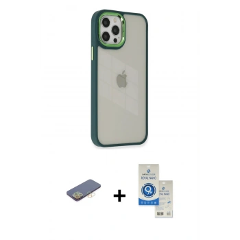 MARSİLYAN™- iPhone 12 Pro Max Kılıf Eksen Doku Prime - Şeffaf Royal Nano Ekran Koruyucu + Renkli Kamera Lens Koruma Cam - SI