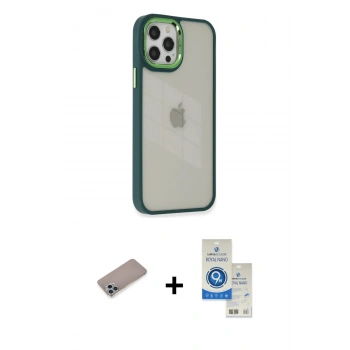 MARSİLYAN™- iPhone 12 Pro Max Kılıf Eksen Doku Prime - Şeffaf Royal Nano Ekran Koruyucu + Shine Kamera Lens Koruma Cam - SABE