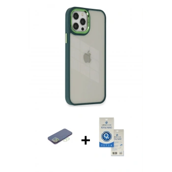 MARSİLYAN™- iPhone 12 Pro Max Kılıf Eksen Doku Prime - Şeffaf Royal Nano Ekran Koruyucu + Renkli Kamera Lens Koruma Cam - YL