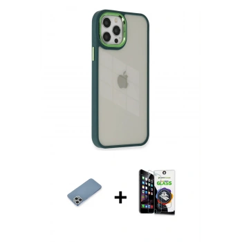 MARSİLYAN™- iPhone 12 Pro Max Kılıf Eksen Doku Prime - Şeffaf Temperli Cam Ekran Koruyucu + Shine Kamera Lens Koruma Cam - GS