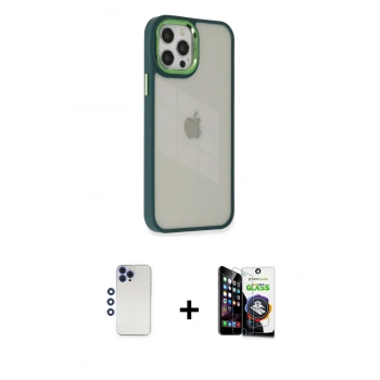 MARSİLYAN™- iPhone 12 Pro Max Kılıf Eksen Doku Prime - Şeffaf Temperli Cam Ekran Koruyucu + Shine Kamera Lens - LT