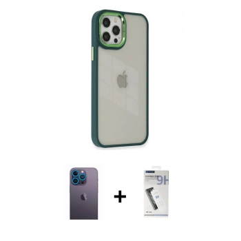 MARSİLYAN™- iPhone 12 Pro Max Kılıf Eksen Doku Prime - Şeffaf Uv Polymer Nano Ekran Koruyucu + Neon Fosforlu Kamera Lens - MI