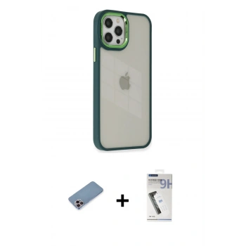MARSİLYAN™- iPhone 12 Pro Max Kılıf Eksen Doku Prime - Şeffaf Uv Polymer Nano Ekran Koruyucu + Shine Kamera Lens Koruma Cam - PE