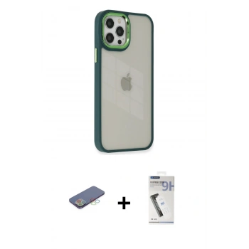 MARSİLYAN™- iPhone 12 Pro Max Kılıf Eksen Doku Prime - Şeffaf Uv Polymer Nano Ekran Koruyucu + Renkli Kamera Lens Koruma Cam - MI