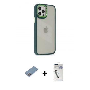 MARSİLYAN™- iPhone 12 Pro Max Kılıf Eksen Doku Prime - Şeffaf Uv Polymer Nano Ekran Koruyucu + Shine Kamera Lens Koruma Cam - GI