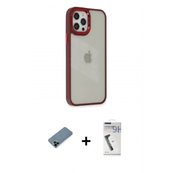 MARSİLYAN™- iPhone 12 Pro Max Kılıf Eksen Doku Prime - Şeffaf Uv Polymer Nano Ekran Koruyucu + Shine Kamera Lens Koruma Cam - SH