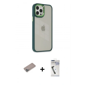 MARSİLYAN™- iPhone 12 Pro Max Kılıf Eksen Doku Prime - Şeffaf Uv Polymer Nano Ekran Koruyucu + Shine Kamera Lens Koruma Cam - SABE