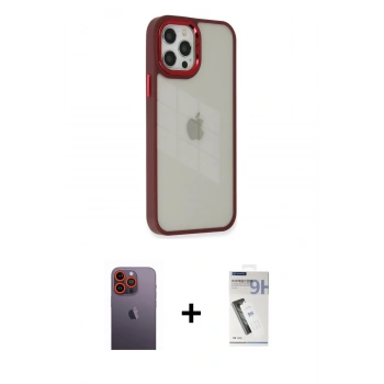MARSİLYAN™- iPhone 12 Pro Max Kılıf Eksen Doku Prime - Şeffaf Uv Polymer Nano Ekran Koruyucu + Neon Fosforlu Kamera Lens - TU