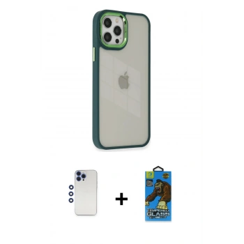 MARSİLYAN™- iPhone 12 Pro Max Kılıf Eksen Doku Prime - Siyah 18D Cam Ekran Koruyucu + Shine Kamera Lens - LT
