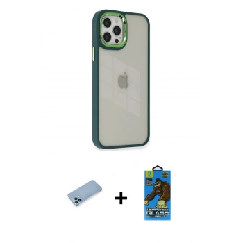 MARSİLYAN™- iPhone 12 Pro Max Kılıf Eksen Doku Prime - Siyah 18D Cam Ekran Koruyucu + Shine Kamera Lens Koruma Cam - MI