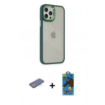 MARSİLYAN™- iPhone 12 Pro Max Kılıf Eksen Doku Prime - Siyah 18D Cam Ekran Koruyucu + Renkli Kamera Lens Koruma Cam - MI