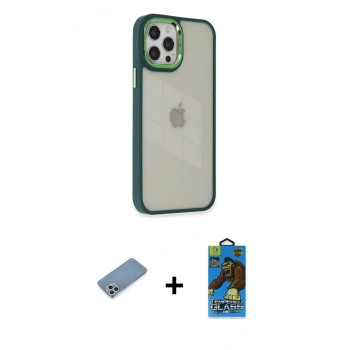 MARSİLYAN™- iPhone 12 Pro Max Kılıf Eksen Doku Prime - Siyah 18D Cam Ekran Koruyucu + Shine Kamera Lens Koruma Cam - GS