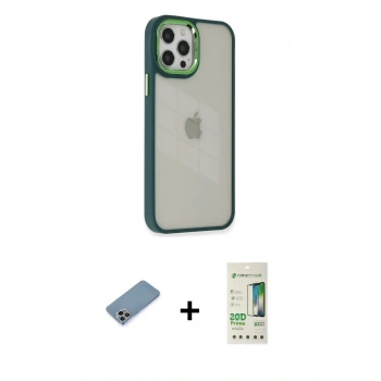 MARSİLYAN™- iPhone 12 Pro Max Kılıf Eksen Doku Prime - Siyah 20D Premium Cam Ekran Koruyucu + Shine Kamera Lens Koruma Cam - GI