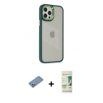 MARSİLYAN™- iPhone 12 Pro Max Kılıf Eksen Doku Prime - Siyah 20D Premium Cam Ekran Koruyucu + Shine Kamera Lens Koruma Cam - GS