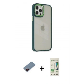 MARSİLYAN™- iPhone 12 Pro Max Kılıf Eksen Doku Prime - Siyah 20D Premium Cam Ekran Koruyucu + Metal Kamera Lens Koruma Cam - KI