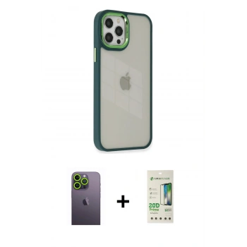 MARSİLYAN™- iPhone 12 Pro Max Kılıf Eksen Doku Prime - Siyah 20D Premium Cam Ekran Koruyucu + Neon Fosforlu Kamera Lens - YL